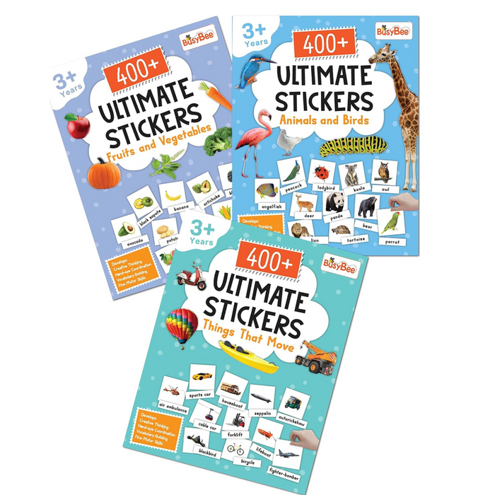 Pegasus 1200+ Ultimate Stickers Books (Set of 3) - Fruits and Vegetables, Animal and Birds, Things That Move