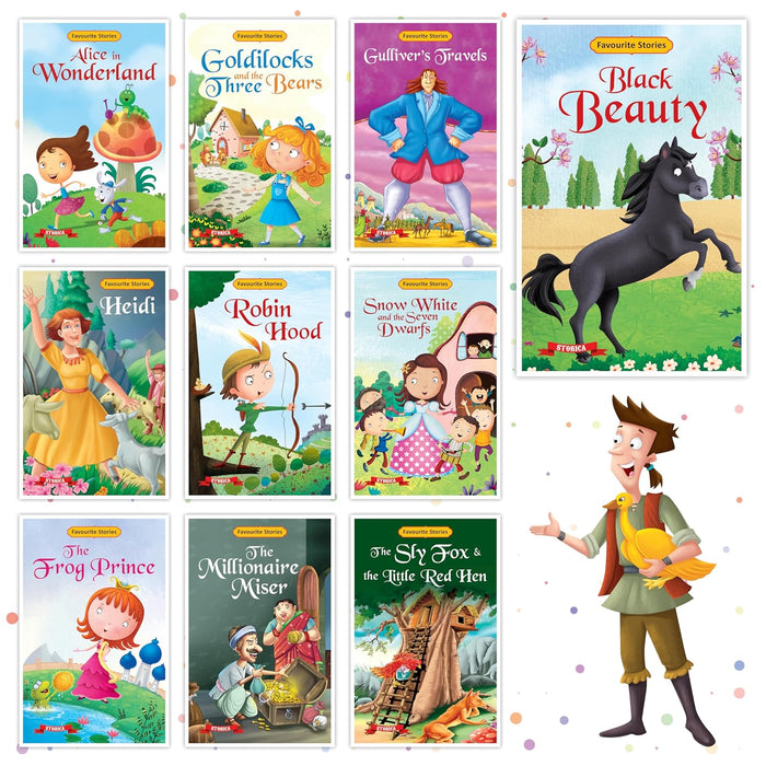 Set of 10 Favourite Stories Books for Kids- Robinhood, Snow White, Alice in Wonderland & Others