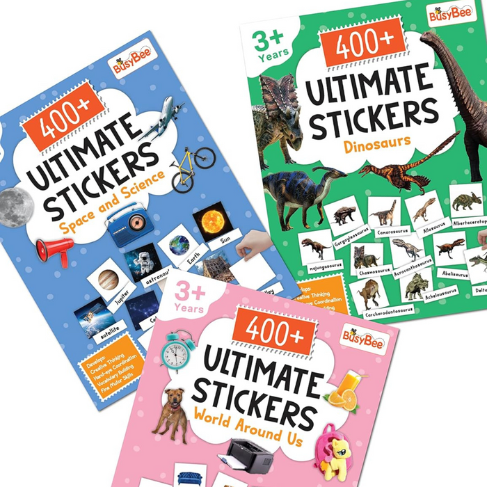 1200+ Ultimate Stickers Books (Set of 3) - Space and Science, Dinosaurs, World Around Us