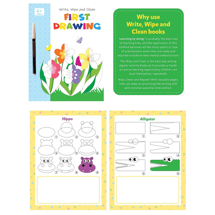 Set of 4 My First Wipe & Clean Activity Books including Activity, Drawing, Puzzle and Dot to Dot with Free Pens