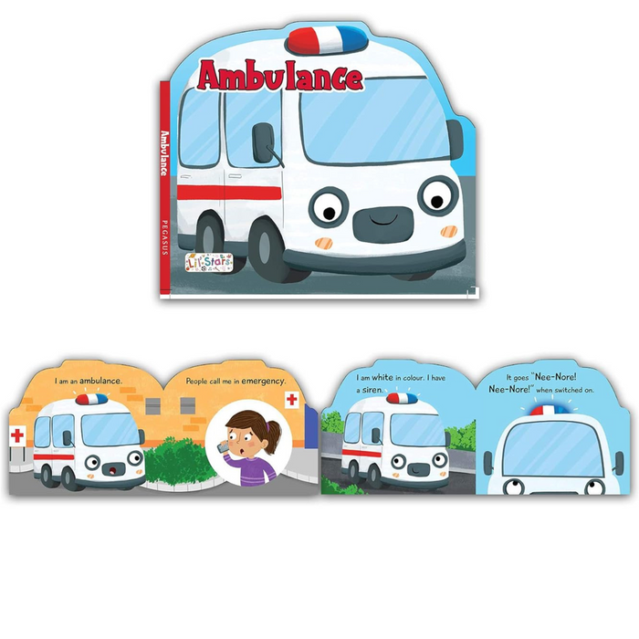 Set of 3 Emergency Transport Vehicles Shaped Board Books (Ambulance, Fire Engine & Police)