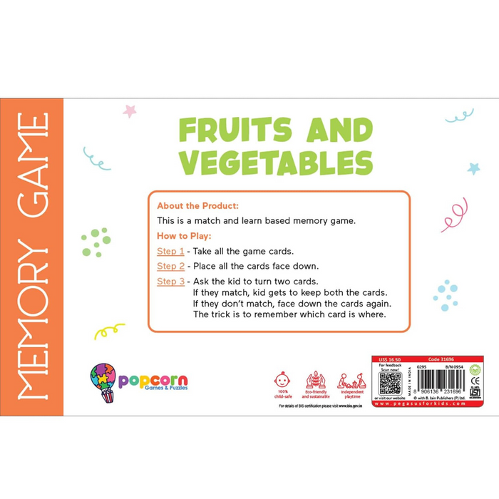 Memory Game - Fruits and Vegetables - Board Matching Games