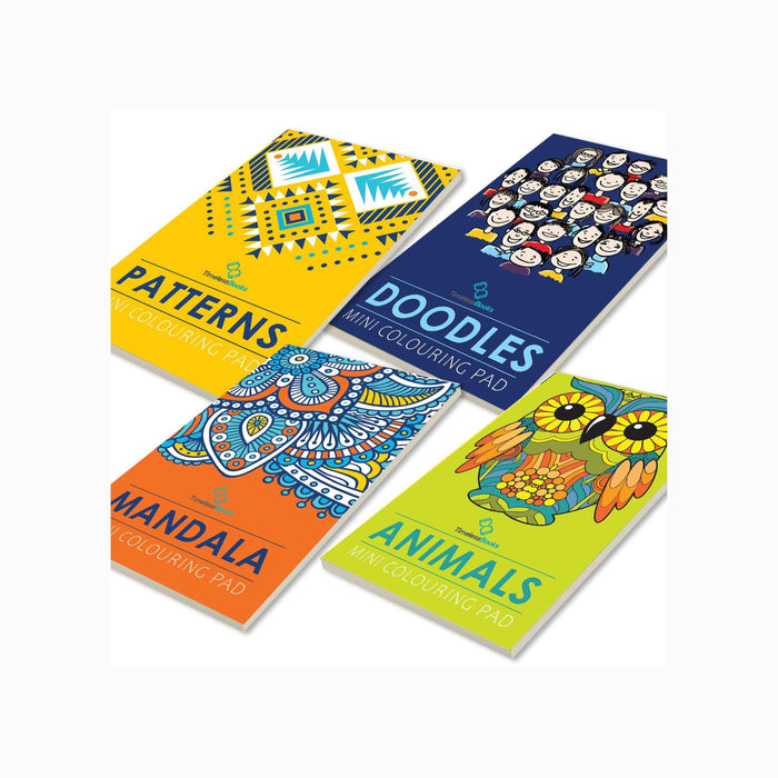 4 Mini Colouring Pads - Patterns, Mandala, Doodles & Animals