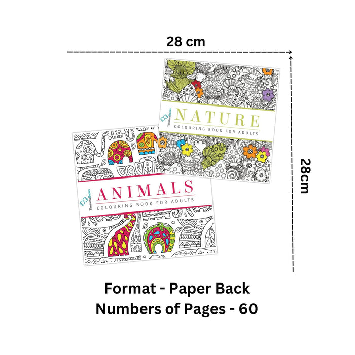 Pack of 2 Colouring Books for Adult with Tear Out Sheet - Animal and Nature