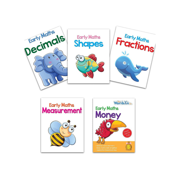 Set of 5 Early Maths Learning Books covering Decimals, Fractions, Measuring, Money & Shapes