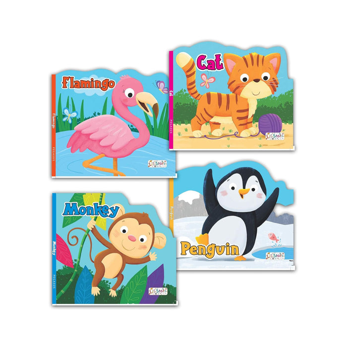 Set of 4 Lovely Animal Shaped Board Books (Cat, Monkey, Flamingo & Pengiun)