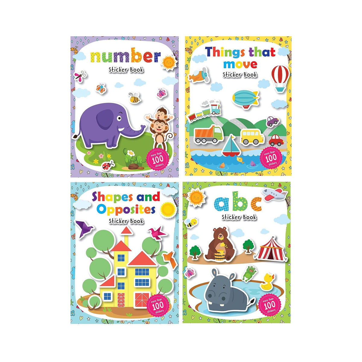 Set of 4 Sticker Books for Kids - Number, ABC, Things that Move & Shap ...