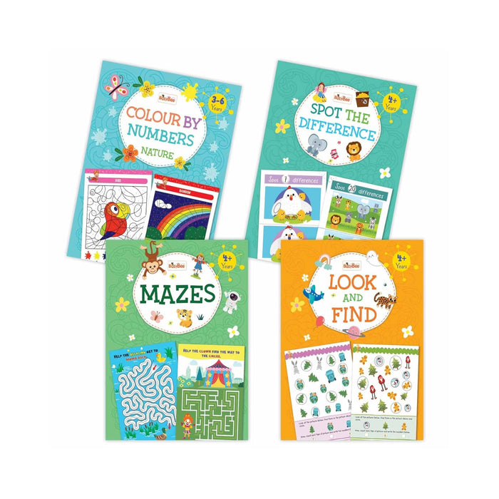 Mazes, Colour by Numbers, Spot the Difference , Look & Find - 4 Activity Books