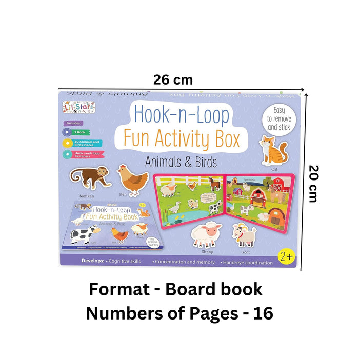 Hook n Loop Fun Activity Box | Velcro Books | Montessori Activity | Busy Book | for 2+ Years Kids - Explore Animals & Birds through Interactive Play Board book – Picture Book