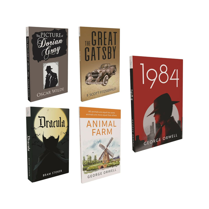 Set of 5 classic Fiction books - The Picture of Dorian Gray, Animal Farm, 1984, The Great Gatsby, Dracula