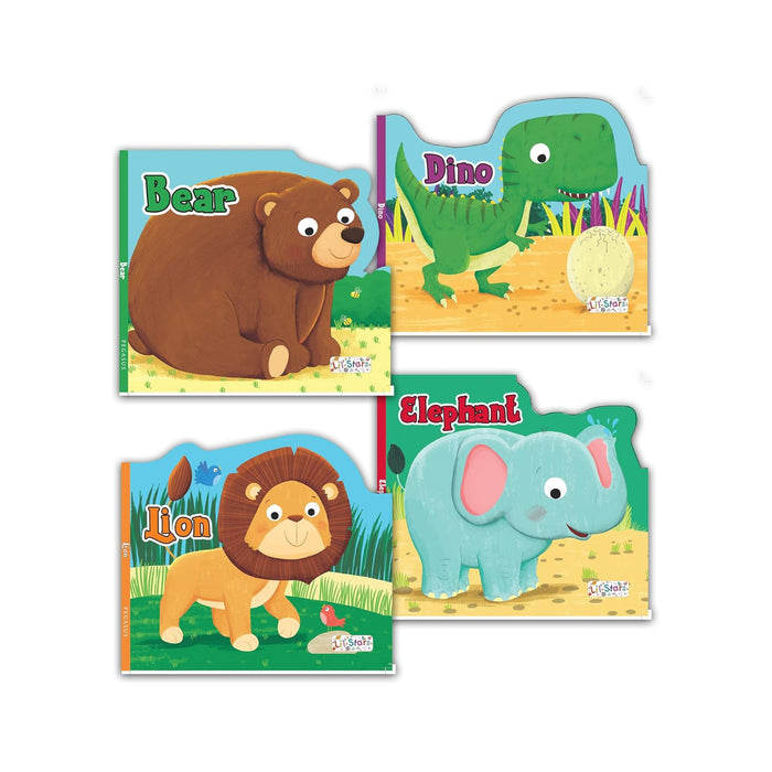 Set of 4 Big Animal Shaped Board Books (Bear, Dino, Elephant & Lion)