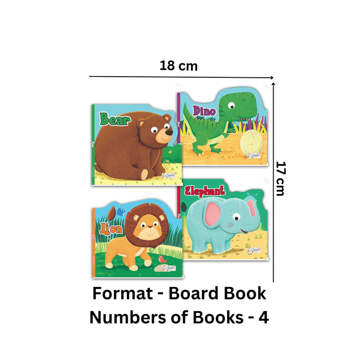 Set of 4 Big Animal Shaped Board Books (Bear, Dino, Elephant & Lion)