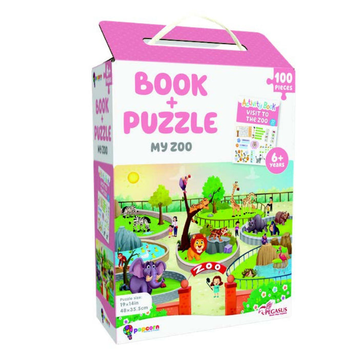 My Zoo - Book + 100 Piece Jigsaw Puzzle set for kids, featuring a colorful puzzle and an engaging animal picture book to enhance learning and creativity